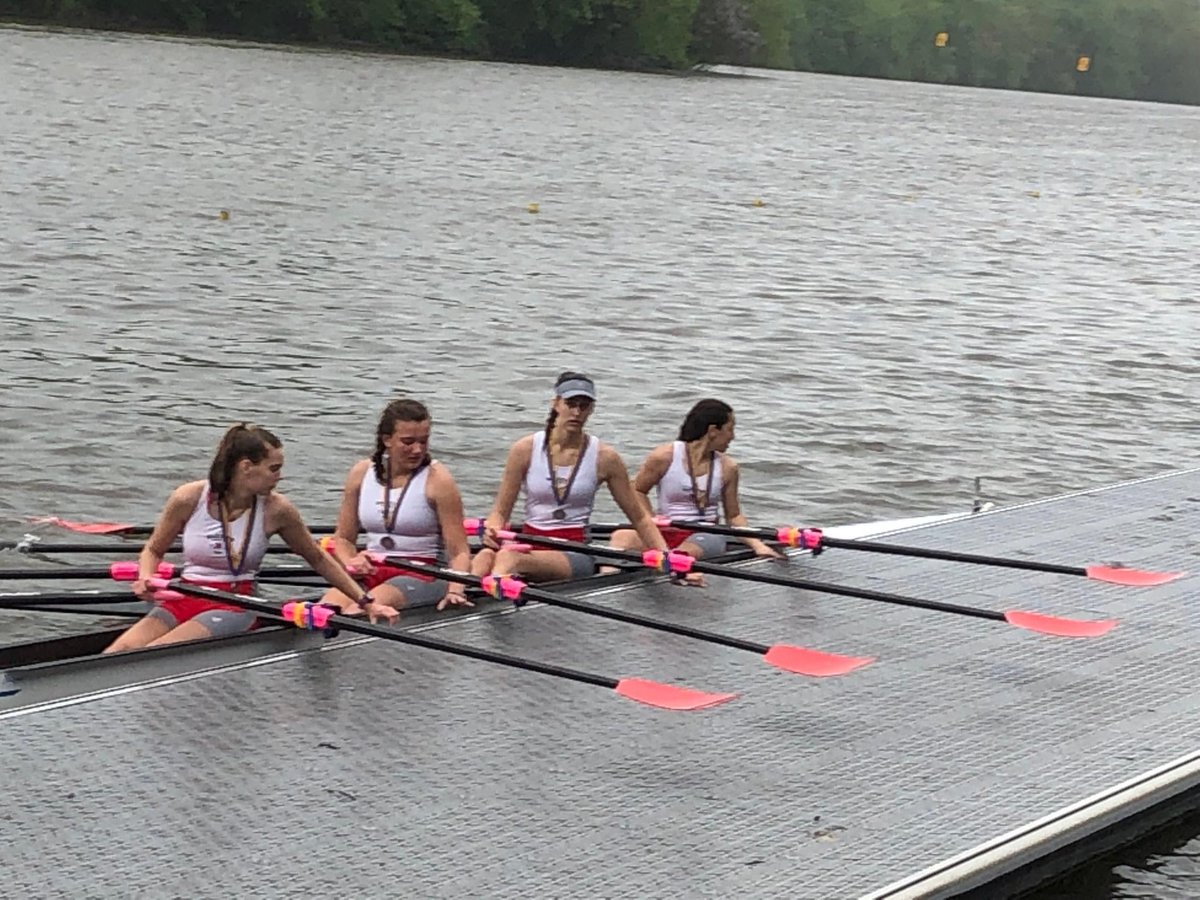 HadTwpSports's tweet photo. HT Rowing update: Fiona Steele, Maya Jacobsen, Alex Tingley, and Sara Ladik won a silver medal in the girls varsity quad. Go hawks! https://t.co/0NWEg223mm