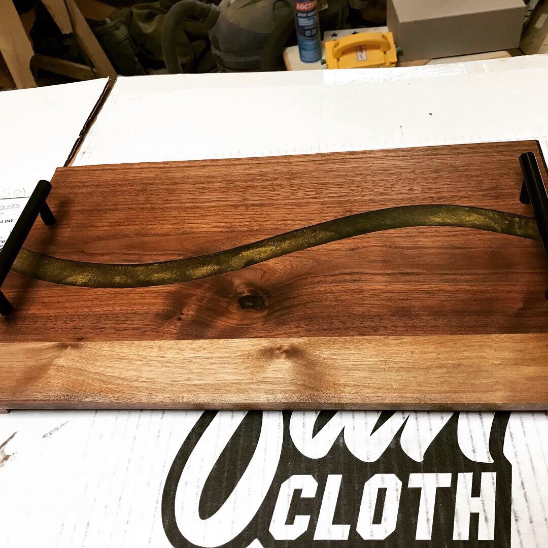JackOusley's tweet photo. Black Walnut and resin serving tray available or can be made to order. https://t.co/avOqcteR3o