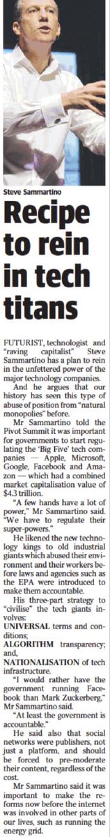 PivotSummit's tweet photo. Thank you to the @geelongaddy and Dave Cairns for the write up on #PivotSummit2019 and some of our awesome speakers and topics. #digitaltrust #datasovereignty #privacy #mentalhealth Big tech companies being held accountable. Important national and global issues. https://t.co/Cpe3LTfxMY