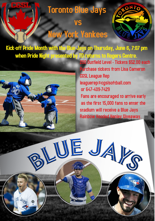 CgslsoftballT's tweet photo. Pride day with the Jays.  Payment must be made by May 18th in order to secure group rates. https://t.co/FuMWDzRCAe