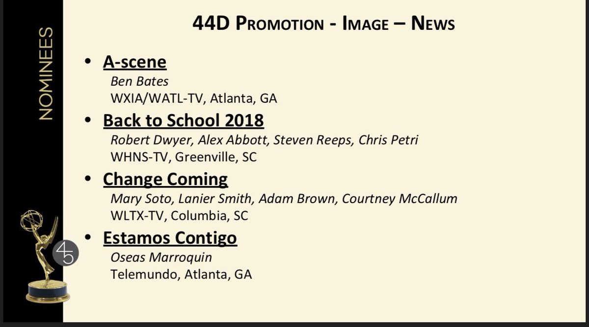 byAmberWorthy's tweet photo. So proud of so many members of my new team being @SoutheastEMMY nominated! Feels great to be working with these Emmy nominated folks! #WHNS @foxcarolinanews #EmmySE #EmmyNominations #Emmy https://t.co/HW5hjSGZhm