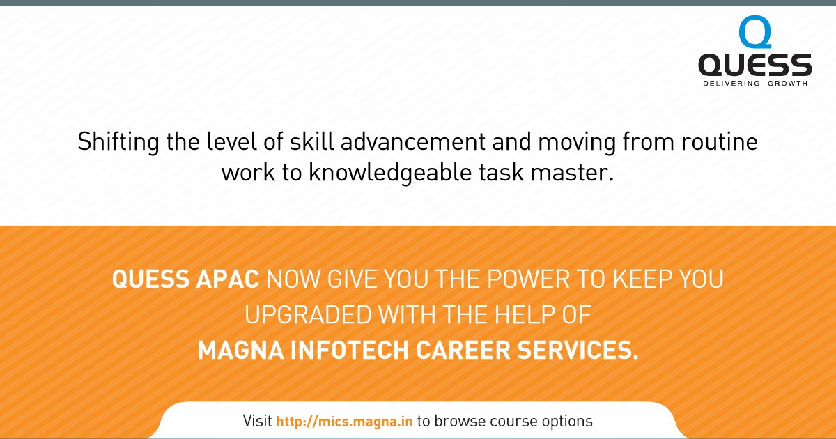 QuessAPAC's tweet photo. Quess APAC gives you power of being ahead of the crowd.
Powered by @MICS_Magna 
Visit https://t.co/OvGObpzMEW  to know more. https://t.co/yi5TRuelLj