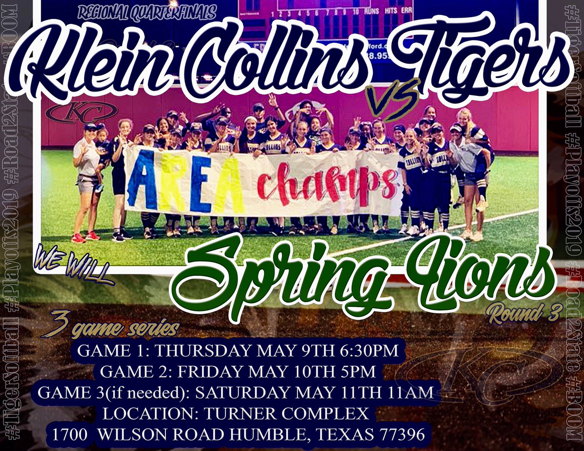 KCTigerSoftball's tweet photo. REGIONAL QUARTERFINAL SERIES! Put on your Navy &amp; Gold and PACK THE STANDS! 
LET’S GOOOOOOO!! @TXPrepSoftball @HoustonChronHS @KleinISD @KleinCollins https://t.co/nUmgwAX7ki