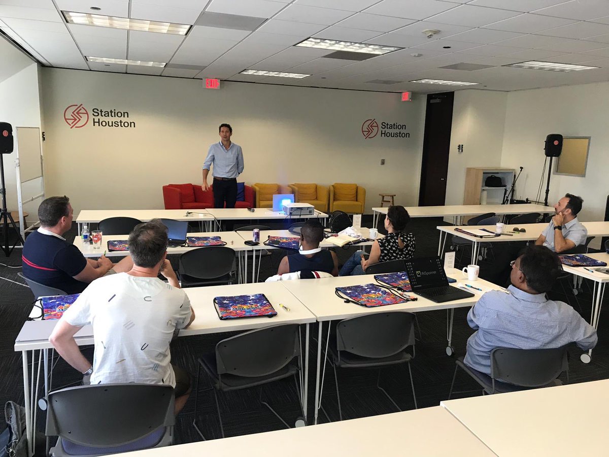 dfcamerlengo's tweet photo. Back in Houston @stationhouston on Sunday evening with four Aussie startups, two UK startups and @NERAnetwork. Final pitch practice in advance of @ricealliance #StartupRoundup tomorrow. @theogtc @stationhouston @Unearthed_S https://t.co/qauaUXU5XW