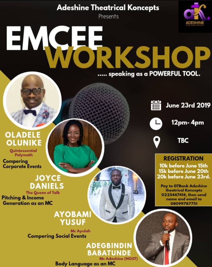 every_speaker's tweet photo. LAGOS!
Beat glossophobia, become a pro, increase your income & gain 360 skills on craft & business of hosting with @truexpressions1 , @OladeleOlunike , @iamjoycedaniels & @ayulah01
Call 08099787751 for early bird discounts.
#mcworkshop #adeshinethebrand
#book #list #become https://t.co/zdlQ1xD8Al