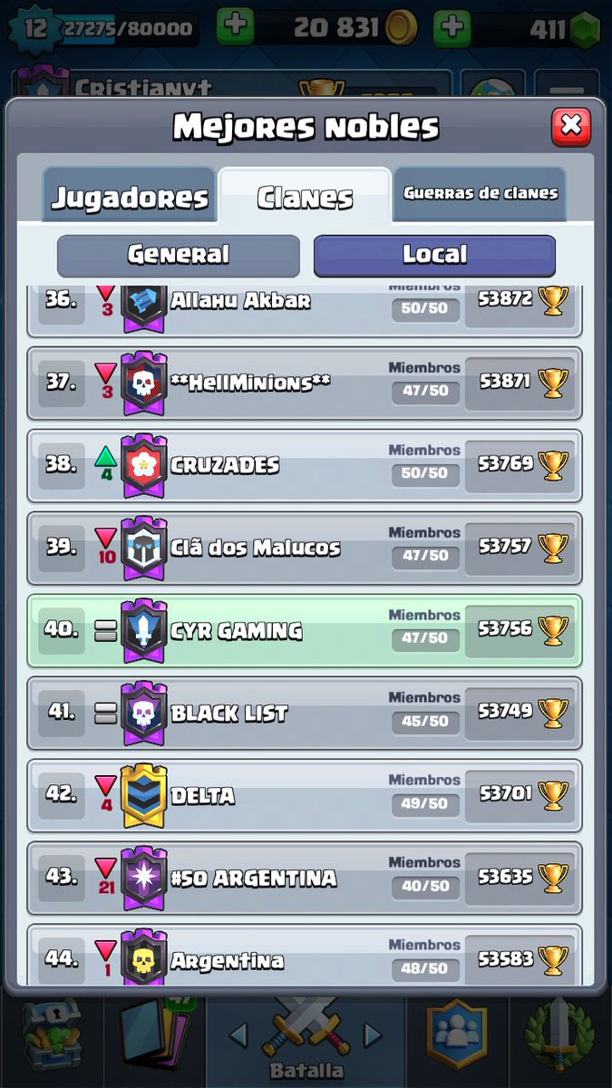 FINAL DE TEMPORADA.

TOP 40 EN AMÉRICA DEL SUR.
FELICITACIONES A TODOS POR EL TRABAJO REALIZADO.

SEGUIREMOS ESCALANDO EN LA SIGUIENTE TEMPORADA.

#ClashRoyale