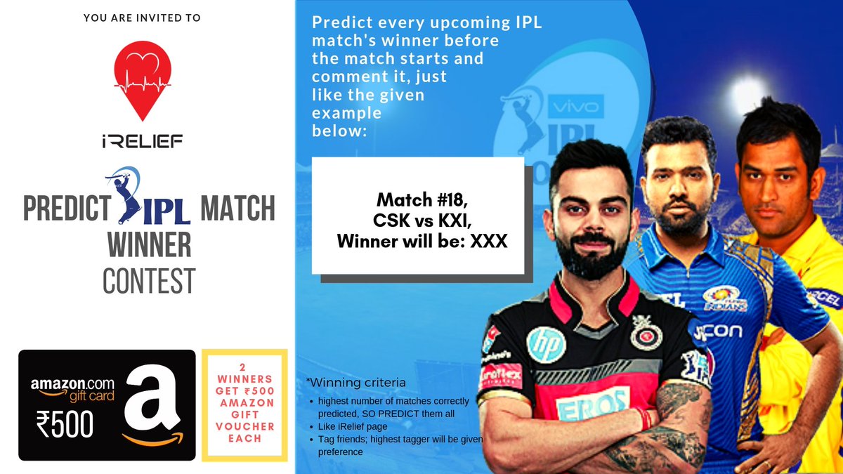 iReliefServices's tweet photo. #ContestUpdate #ContestAlert
The #PredictIPLMatchWinner contest has come to an end. Hats off to all participants and their prediction skills. ๐
We know you are eager to find out who won. Ha ha, same here!
The team is on it. Winner will be announced shortly. Good luck๐ https://t.co/knwi7OyVKP