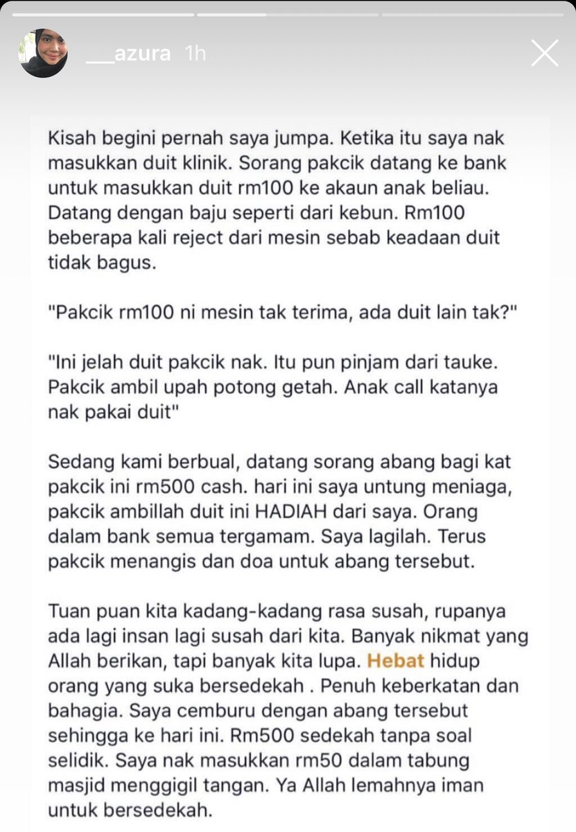 yiyieeen's tweet image. My sister shared this today. It’s a good post and I think you guys should read it too. Be grateful and always sedekah. 💯