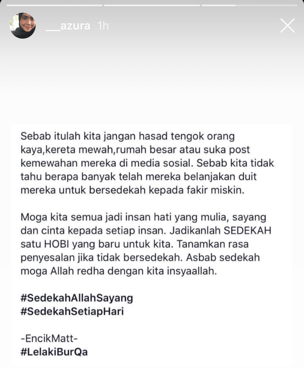 yiyieeen's tweet image. My sister shared this today. It’s a good post and I think you guys should read it too. Be grateful and always sedekah. 💯