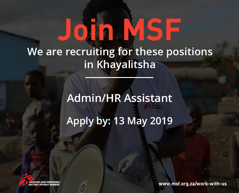 Working for MSF in South Africa is an exciting and rewarding challenge. Want to work with us? MSF is looking for an HR/Admin Assistant for one of our projects in Cape Town, Khayelitsha. To apply, click on the link: bit.ly/2YaWjKa