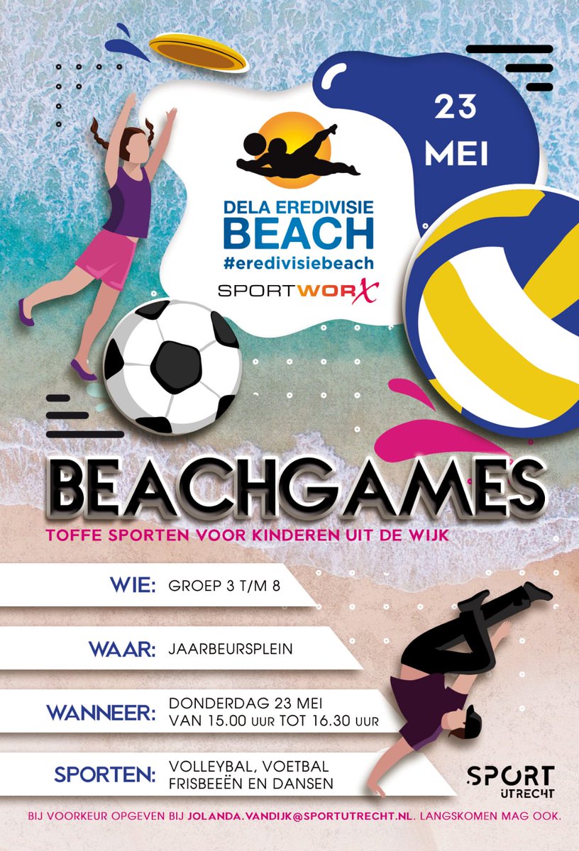 Het is nu nog verre van zomers weer maar dat gaat veranderen! En wat is dan leuker dan sporten op het strand? Alle kinderen van groep 3 t/m 8 uit Zuidwest zijn uitgenodigd voor het beachevent op 23 mei 😎