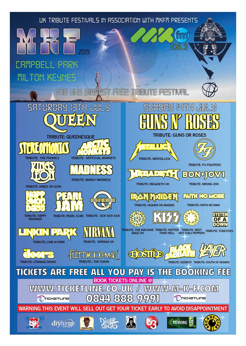 MKF.... LAST 100 Saturday Tickets remaining.... There will be no tickets on the gates. <a href="/mkfm/">MKFM 106.3</a> #mkf #mkfestival #campbellpark #uktributes 2 stages, thrill rides, tickets are free, you only pay the small booking fee