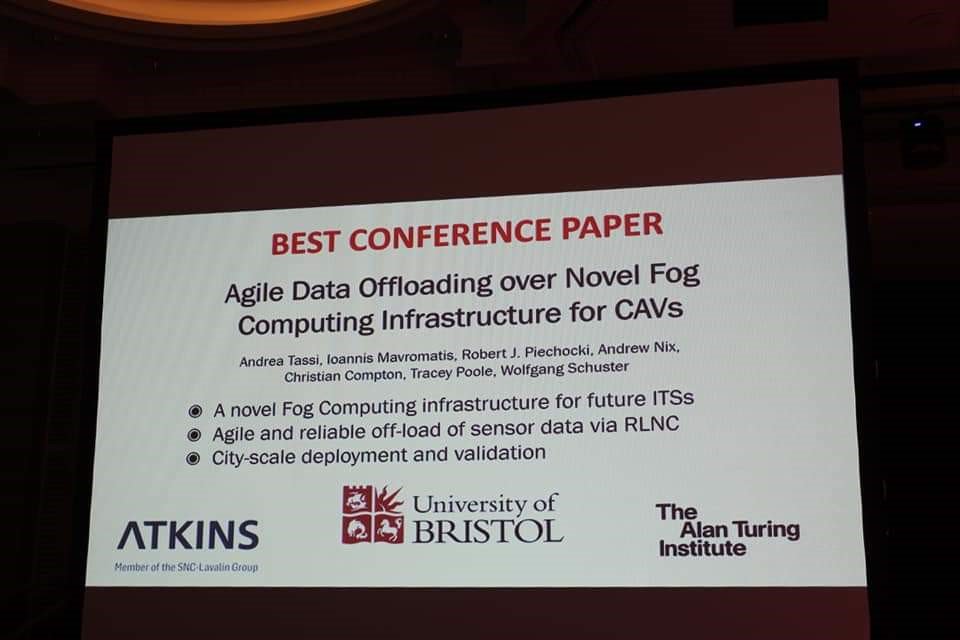 IEEE VTC2019 finishes with a big bang: The best conference paper award goes to ….. Bristol! The preprint of our winning “Cyber-Fog for CAV” paper at arxiv.org/abs/1903.01377  #V2X #CAV <a href="/Flourish_Cars/">FLOURISH Mobility</a>