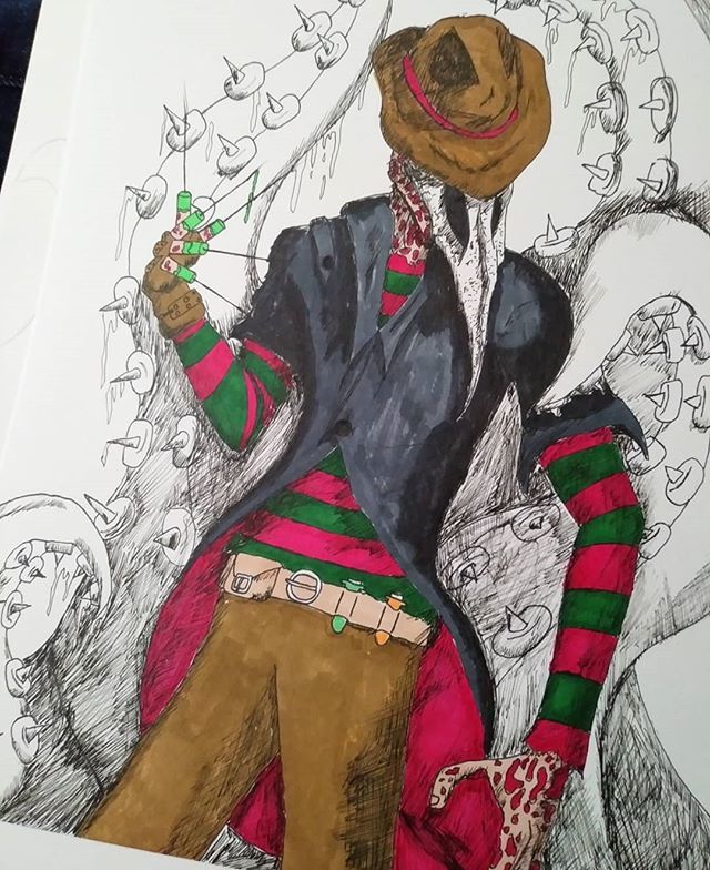 klawarts's tweet photo. Coloring is hard, especially with shitty markers.
#drawing #art #artwork #progress #processkiller #plaguedoctor #freddykrueger #nightmareonelmstreet #illustration #markers #pen #ink #inked #horror #horrorart #wescraven #robertenglund #lovecraft #texasar… https://t.co/aR4nlSXDTS https://t.co/ikkAgcmO0y