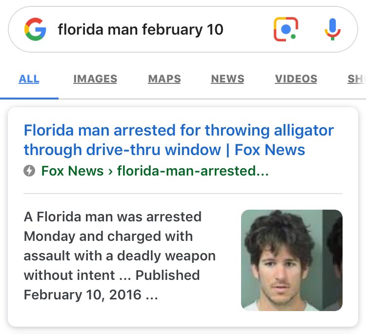 ethan_guertler's tweet photo. Florida man + birthday = drive through alligator attack https://t.co/CJzsVBLPa5