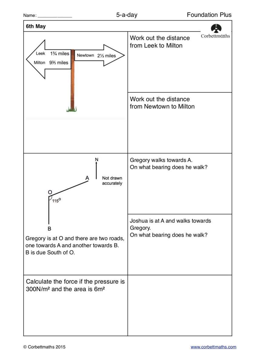 Corbettmaths's tweet photo. Studying for Foundation GCSE Maths? Try today's Foundation or the challenging Foundation Plus #maths5aday answers: https://t.co/YcG5n8BeJP https://t.co/W4H7JXUrbw