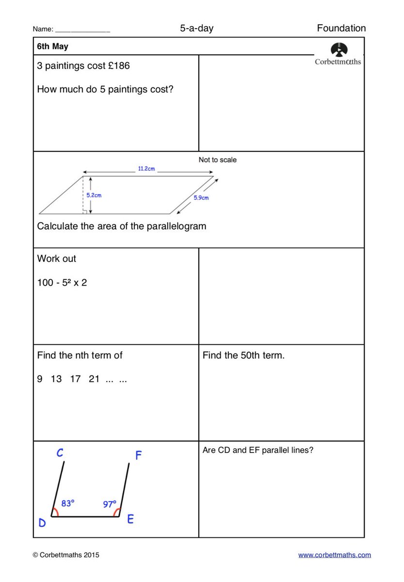 Corbettmaths's tweet photo. Studying for Foundation GCSE Maths? Try today's Foundation or the challenging Foundation Plus #maths5aday answers: https://t.co/YcG5n8BeJP https://t.co/W4H7JXUrbw