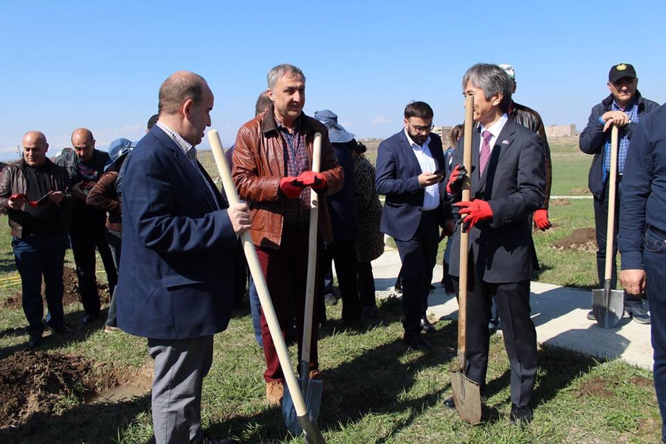 ArmenianCaritas's tweet photo. #A_tree planting was held in the #EmilyAckegation Center area. The seedlings were provided by the Embassy of #Japan in the Republic of #Armenia. Ambassador Jan Junad, Governor of Shirak Region Tigran Petrosyan, Mayor of Gyumri Samvel Balasanyan also attended the event. https://t.co/RSCB91Smeg