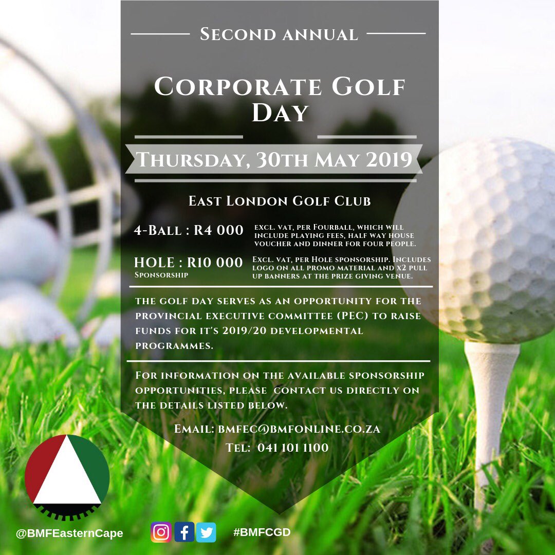 BMFEasternCape's tweet image. 30th May 2019 at the East London Golf Club ⛳️ 

#DateChange #GolfDay #BMF #BMFEC