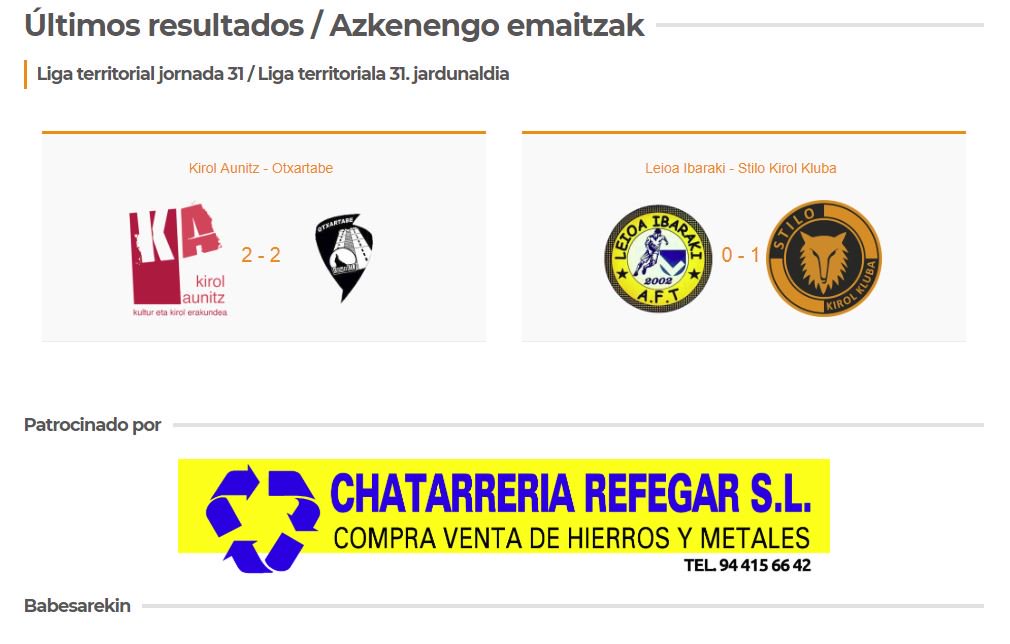 Últimos resultados del club / Klubeko azkenengo emaitzak
