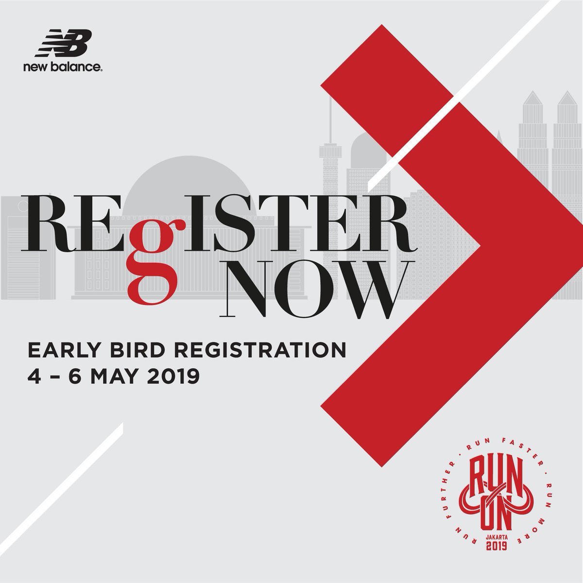 Registrasi Early Bird NB RUN ON 2019 Telah Dibuka! Minggu, 15 September 2019, 8K, QBIG BSD City. Registrasi early bird: Rp 280.000 (harga reguler Rp 400.000), 6-8 Mei 2019 (atau selama slot masih tersedia) . Segera daftar di nbrunon.id #RUNNERid #NBRUNONID