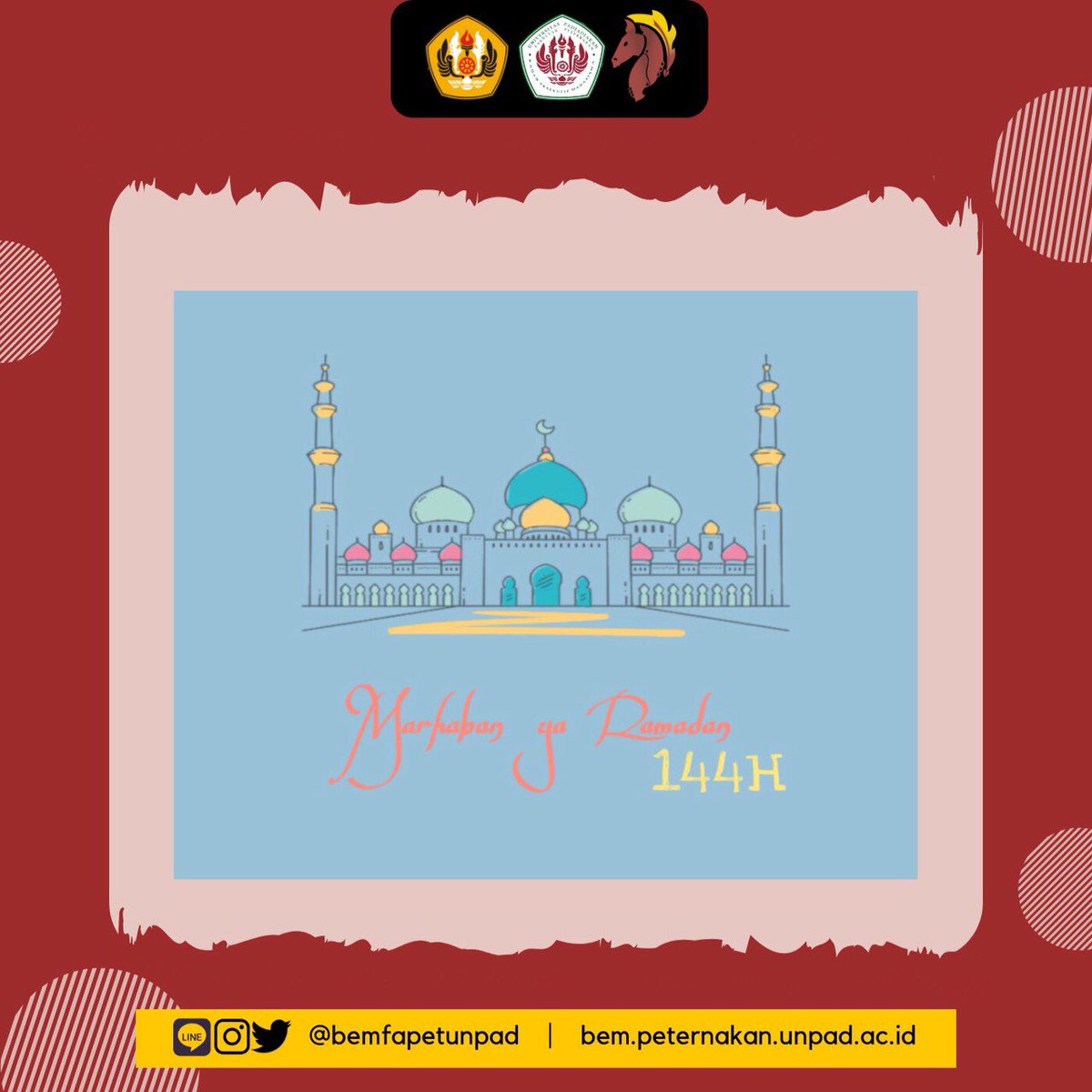 Marhaban ya Ramadhan✨
Selamat menunaikan ibadah puasa 1440 H.

#BEMKemaFapetUNPAD
#KemaFapetUNPAD
#KabinetAswaVeda