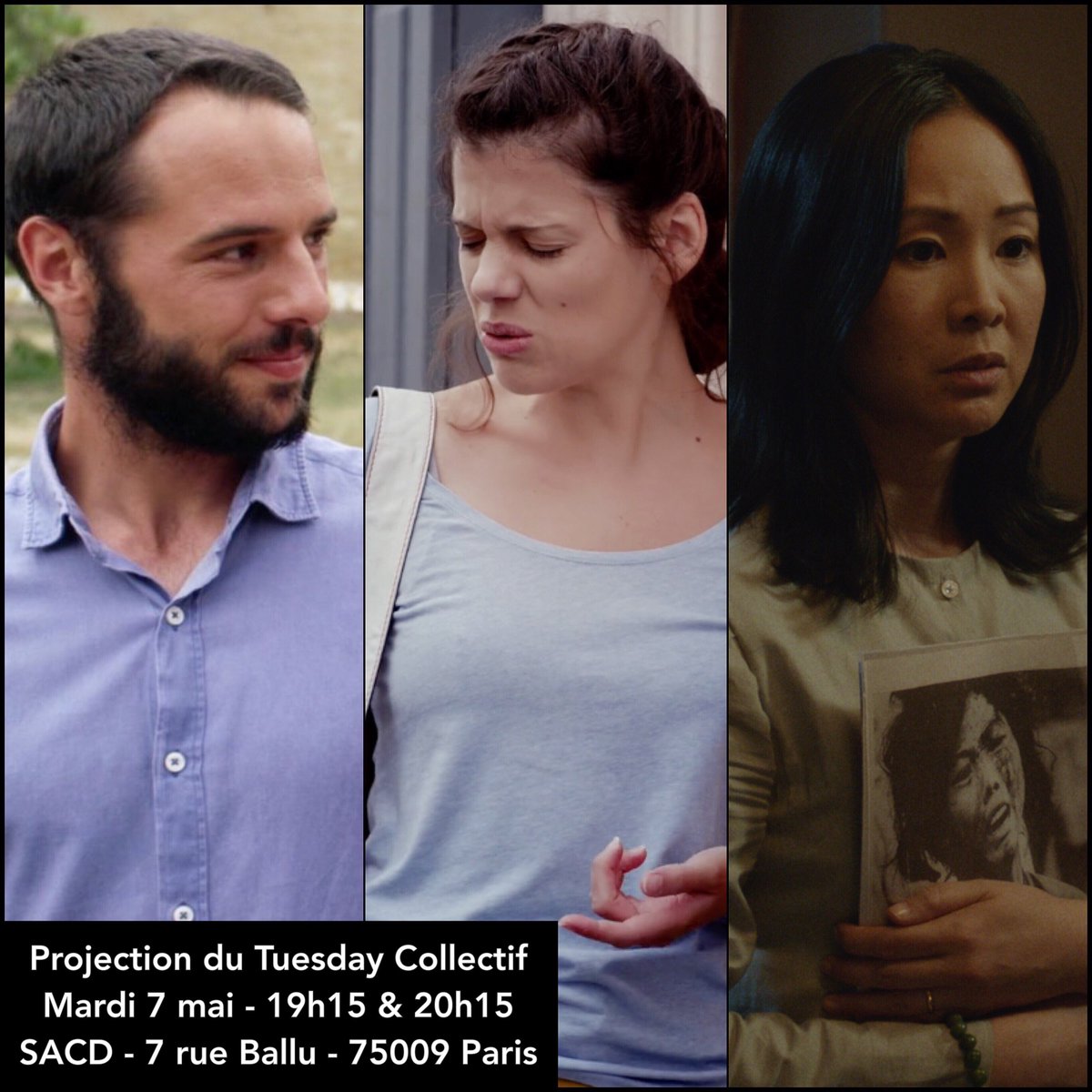 TuesCollectif's tweet photo. Demain mardi aura lieu une projection de 3 courts métrages de membres de notre collectif à 19.15 et 20.15 à la SACD (7 rue Ballu, Paris). Entrée libre dans la limite des places disponibles. + Drinks ! https://t.co/PVrr30FQYZ
