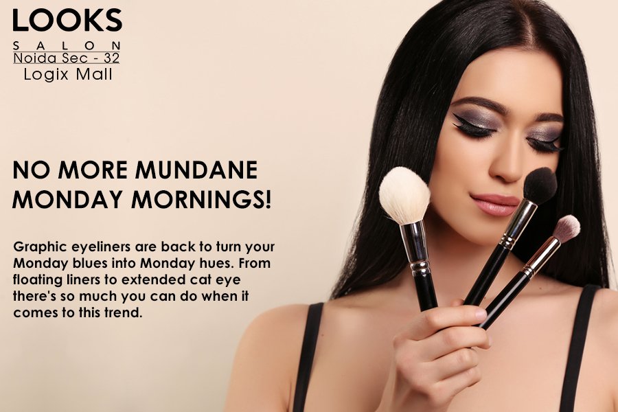 LooksNoida's tweet photo. No More Mundane Monday Mornings! Graphic eyeliners are back to turn your Monday blues into Monday Hues... 
#MondayMotivation #lookssalonnoida #Logixmall #Noida https://t.co/HE5GEe2Dks