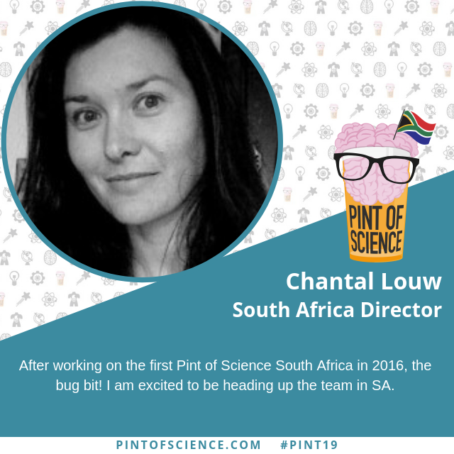 pintsworld's tweet photo. Let's start the week with some #pint19 director introduction to give you that #MondayMotivation 💪
Say hi to Chantal Louw @chantallouw_, our South Africa @pintofscienceZA codirector!
Hi Chantal 👋
All the #Pint19Directors can be found here https://t.co/Ki7F2yAWSO https://t.co/cltXq0F8Lm