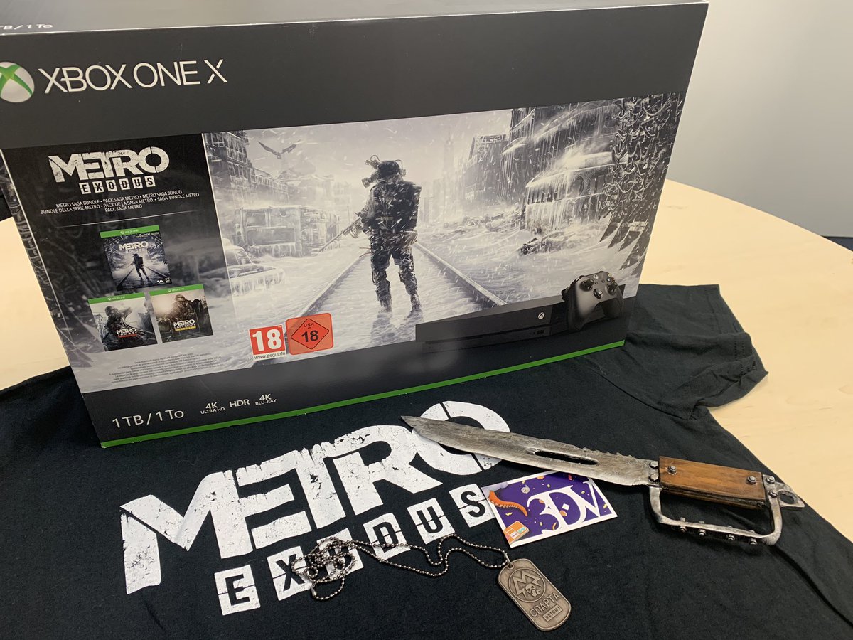 Xbox_Spain's tweet photo. ¡SORTEO! #XboxOneX con #MetroExodus y réplica del cuchillo de Artyom. Para participar: 
-Residir en España
-Seguir a @KochMedia_es, @DarthVinci3D y @Xbox_Spain 
-RT y cuéntanos cómo sobrevivirías al apocalipsis con el hashtag #XboxOneMetroExodus https://t.co/GBGuqcuAve