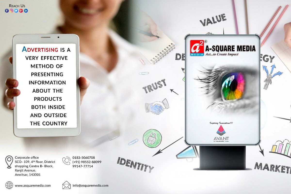AvantMediaTech's tweet photo. Advertising is a very effective method of presenting information about the products both inside and outside the country. #Asquare #Avant #marketing #onlinemarket #digitalmarketing #FM #radio #radioPartnership #webdesign #creative #webdevelopment 
📱: (+91)9855288099, 0183-5060708 https://t.co/mrFoSiUKOu