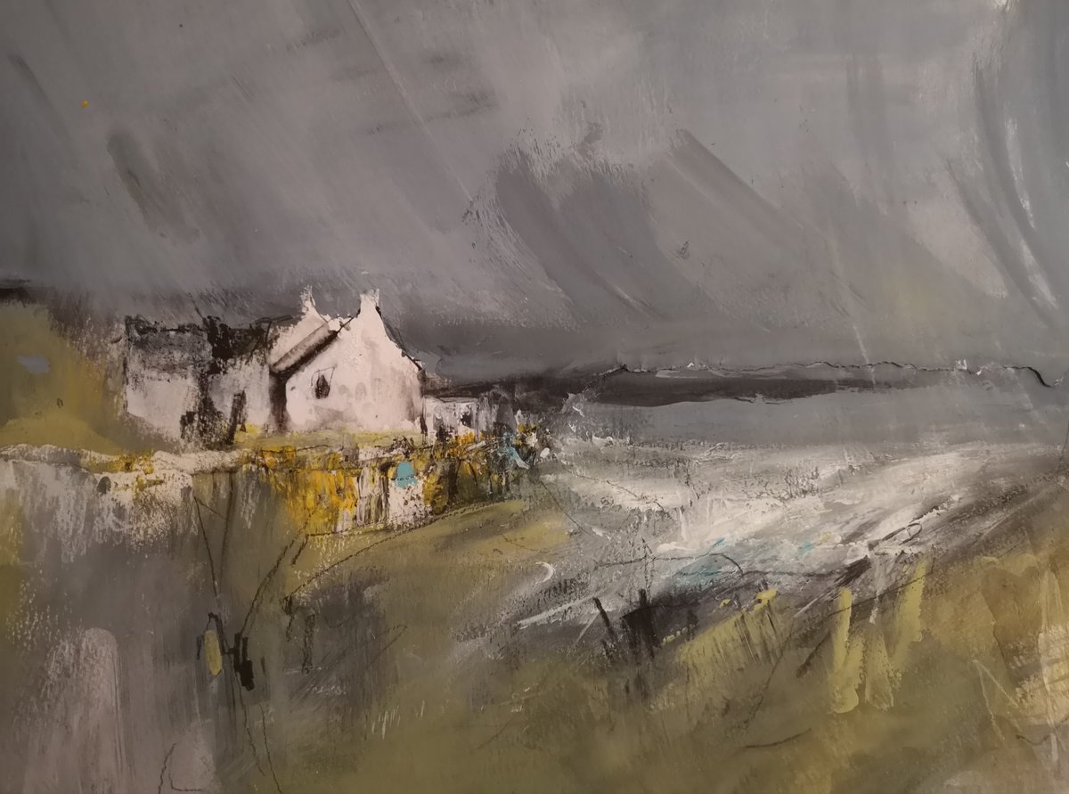 New painting - Farmhouse Looking Out To Sea County Kerry. 
acrylic, mixed media on paper 
#countykerry, #irishlandscape