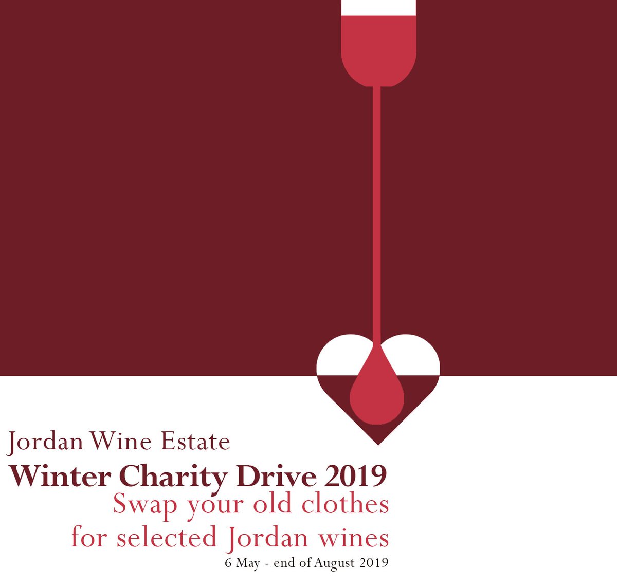 The Jordan Winter Charity Drive for 2019 is starting today and will run until the end of August!

Whilst you're at the estate, why not stay for a wine tasting or lunch at The Bakery?

thebakery.co.za

#premiumatplay #charity