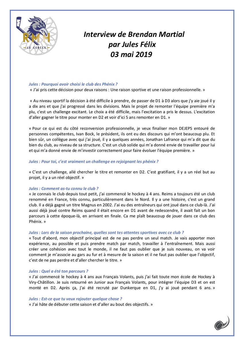 phenix_de_reims's tweet photo. 🏒 Brendan Martial, ancien attaquant des Corsaires nous dévoile la raison de son transfert aux Phénix !!

Raison sportive ? Professionnelle ? Challenge ? 🤔

Il vous explique tout cela dans son interview 😉 https://t.co/Q9oCkjdRyh