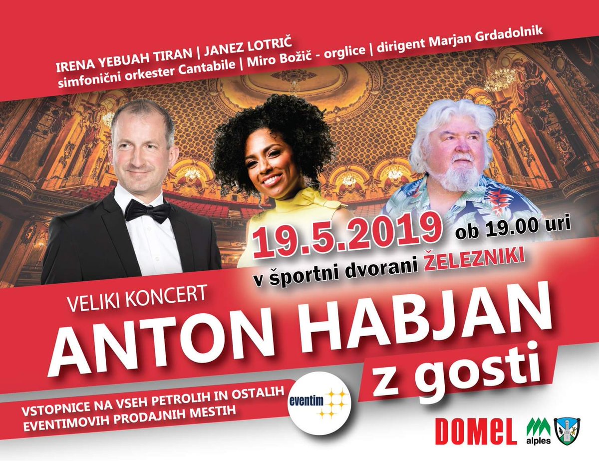 anton0604's tweet photo. Veliki koncert baritonist Anton Habjan z gostjo mezzosopranistko Ireno Yebuah Tiran,svetovnim Tenoristom Janezom Lotričem,Mirom Božičem na orglicah ter Simfoničnim orkestrom Cantabile..Vabljeni...po vstopnice na Eventim,Petrol,Loško zadrugo,Trgovino Čipke Mojca,Brunarico Dražgoše https://t.co/zKppSuP7vn