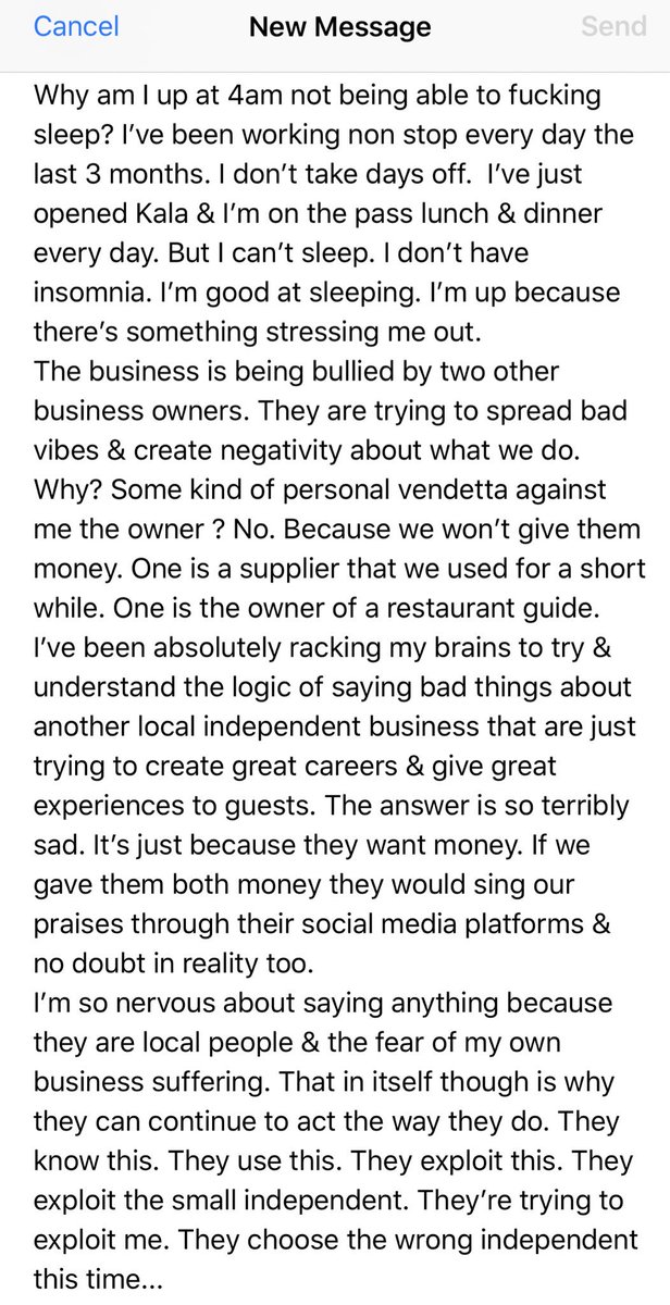 This has been on my mind.
To be honest for years. I’m too old now not to call it out.
I got asked in an interview for an article last week do I have any regrets...
I said yes not telling more people to fuck off. 
If you’re an independent business stand up for yourself. Big love X
