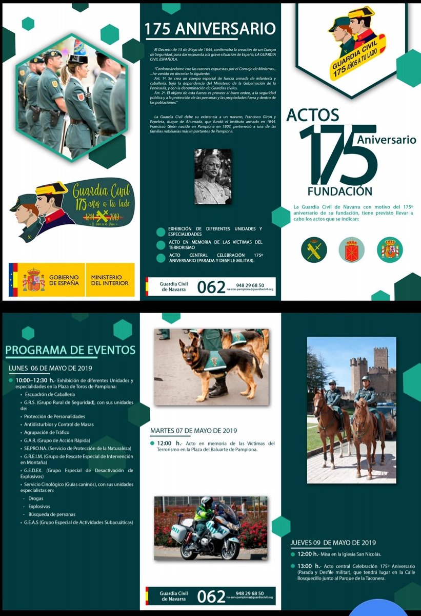 Hoy en #Pamplona 
.<a href="/guardiacivil/">Guardia Civil</a> 
#175Años
10:30horas