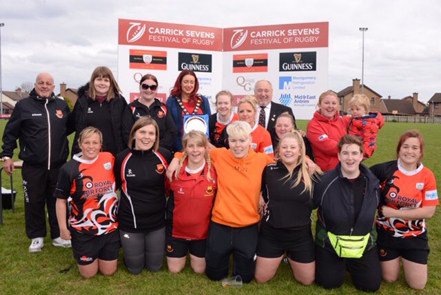 carricksevens's tweet photo. Winners of the @mea_bc Ladies tournament 

Cup  @qubrfc ladies

Plate @CarrickLadiesXV 

Bowl @ShottonLadies 

A cheque for £1,000 was also presented to the @charityspoon Charity. https://t.co/HfAeCj228w