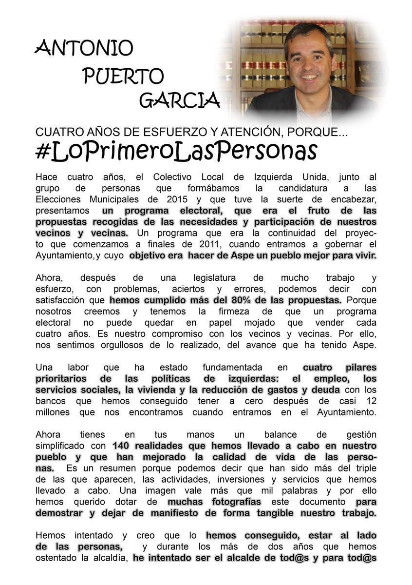EUASPE's tweet photo. Comenzamos la semana con la fuerza del deber cumplido Vamos a presentaros nuestro balance de gestión en el gobierno municipal en #140Realidades que #ValenMásQueMilPalabras En #Aspe #LoPrimeroLasPersonas https://t.co/u5XTQODb3H