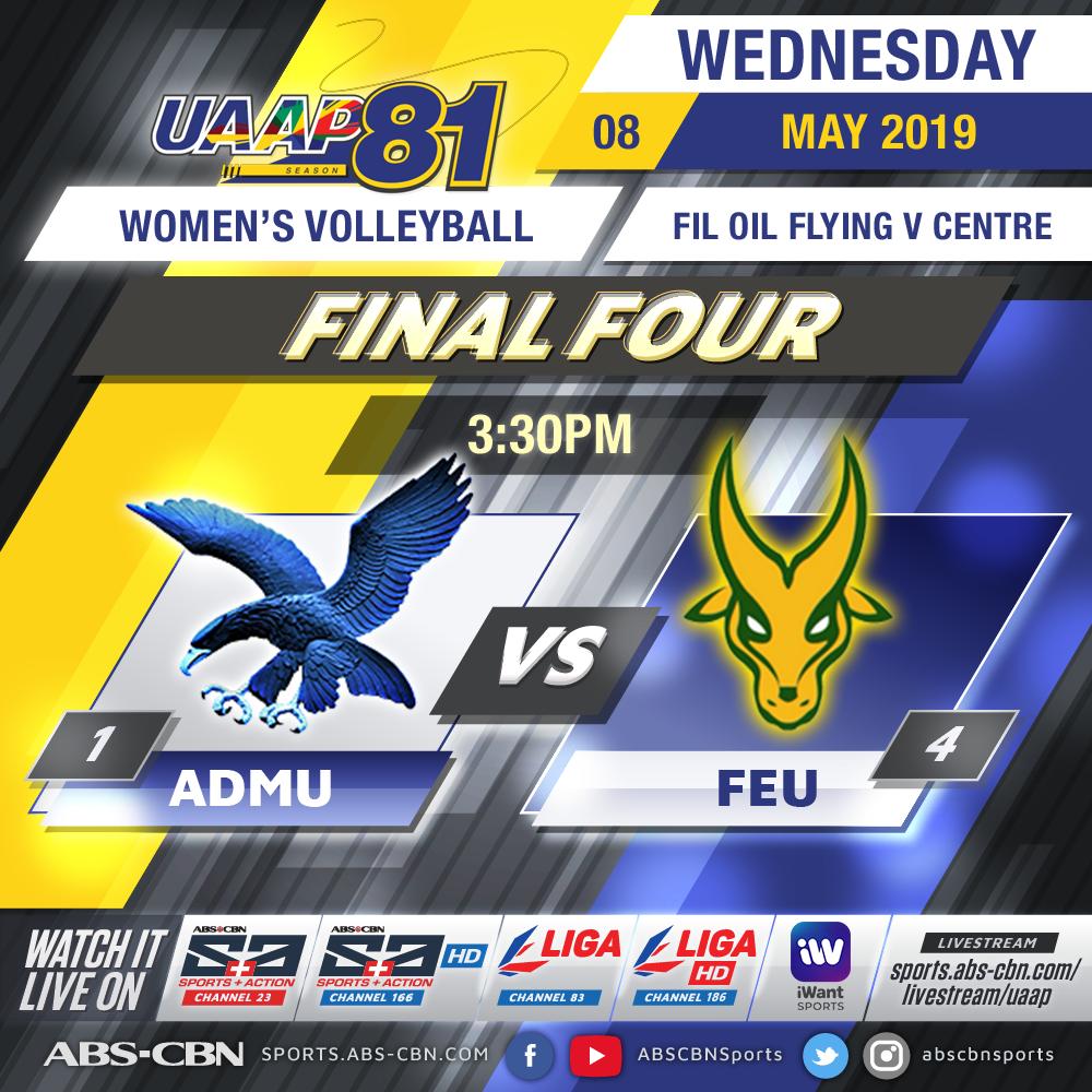 abscbnsports's tweet photo. It's going to be DO-OR-DIE Wednesday! 

Who will advance to face the UST Golden Tigresses in the UAAP Season 81 Women's Volleyball Finals? https://t.co/H4FaIiC3wj