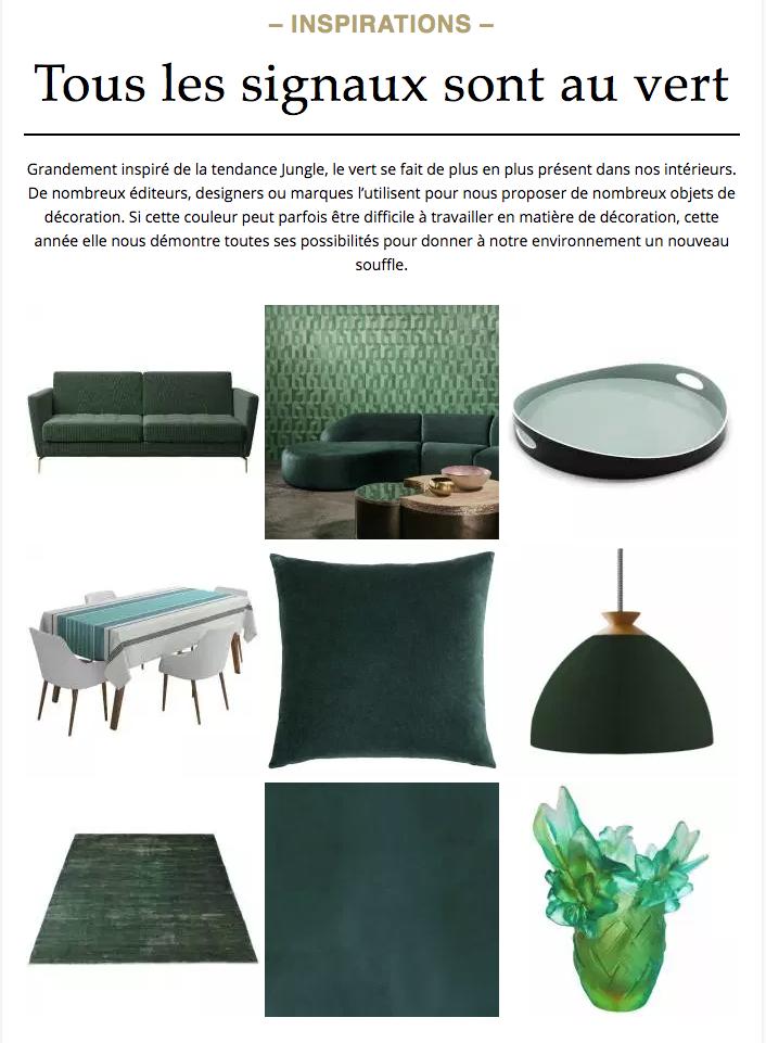 Merci <a href="/hommedeco/">Homme Déco</a> pour cette parution sur la tendance au vert ! Notre nappe Bera Col Vert est mise en avant dans ce superbe webmagazine 🌱
Retrouvez-la dans nos boutiques et sur notre e-shop: bit.ly/2RoR1Iy
#tendance #decoration #deco