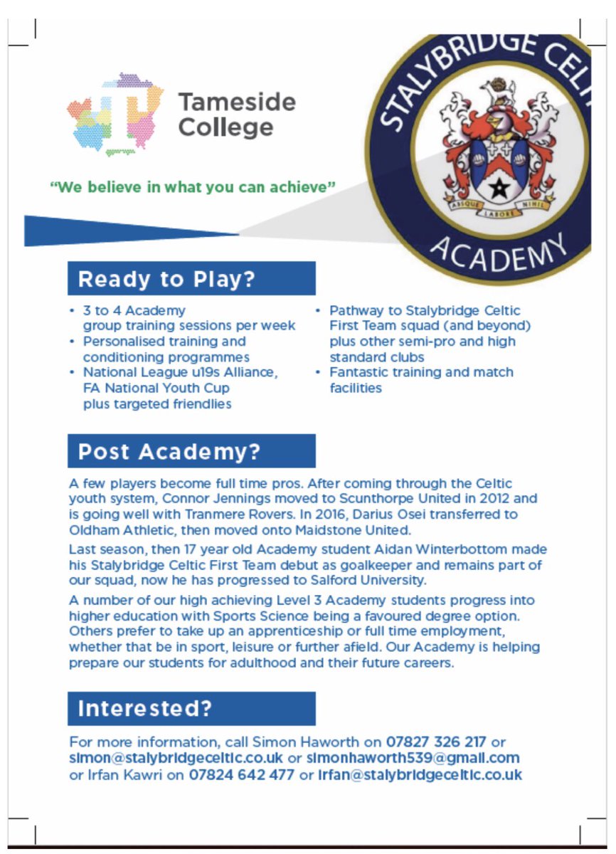 StalyCeltic_Ac's tweet photo. UPCOMING ACADEMY TRIAL

We’re looking for our next stars of the game! Our next trial date is this Tuesday 7th May, 6-8PM at Bower Fold!

Register your interest with Manager @morgandylan99 through his contact details as seen on the picture below!

#UpTheCelts https://t.co/pIz4WSTwbm