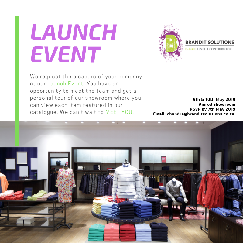 BranditSol's tweet photo. REMINDER of Launch Event | 9 &amp; 10th May 2019 - https://t.co/gYkfcmxbwt
Please join us!
RSVP: 7th May 2019 - chandre@branditsolutions.co.za https://t.co/MAxPeNHl8e