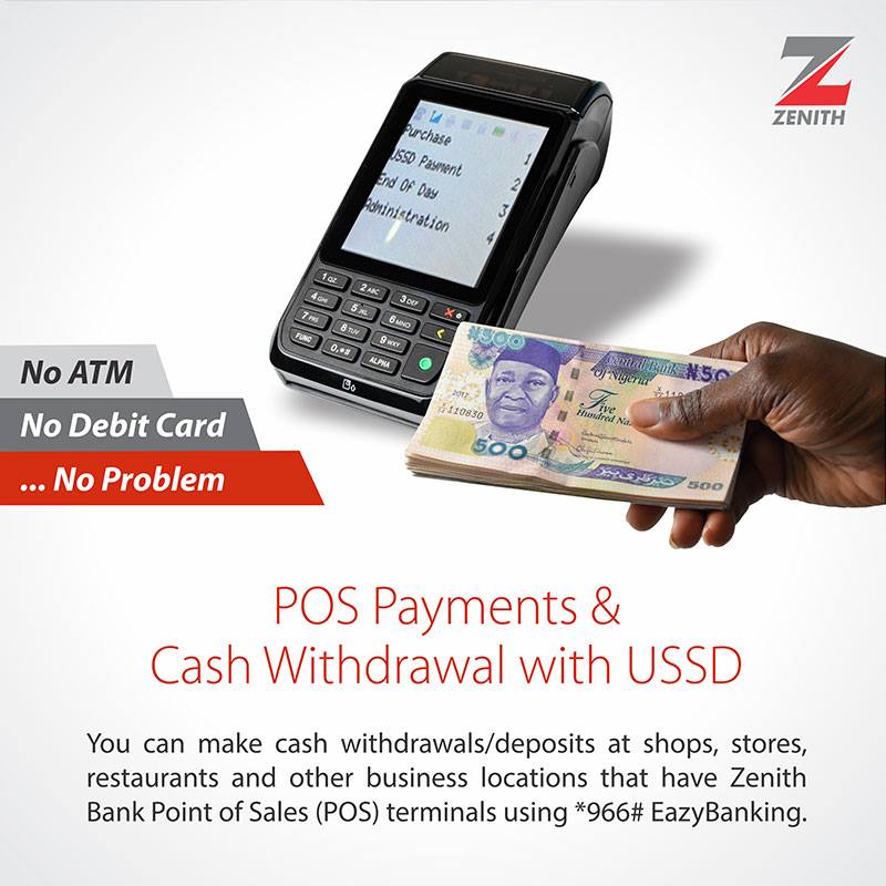ZenithBank's tweet image. No more queues at the ATM! You can now make POS payments and cash withdrawals at stores, shops and other business locations using *966# EazyBanking.
#LifeMadeSimple #EazyBanking