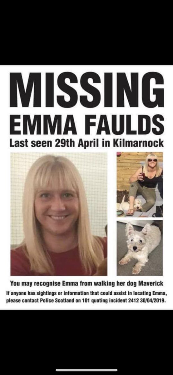 gbryce81's tweet photo. @kevinbridges86 Please share this, our good friend has been missing for a week .. help us bring her home .. we are desperate 🙏💔🙏💔🙏💔 #findemma #missingperson #kilmarnock #help #hope #love https://t.co/PvKLQJp1AY