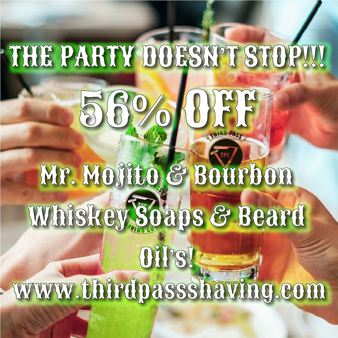 Cinco de Mayo may be over, but the party hasn't stopped yet! Today only - 56% off Mr. Mojito & Bourbon Whiskey Shave Soaps and Beard Oil's!
.
.
.
#thirdpassshaving #thirdpassshavingco #mrmojito #bourbonwhiskey #cincodemayo #seisdemayo #shave #shaving #wetshave #artisansoap  #sale
