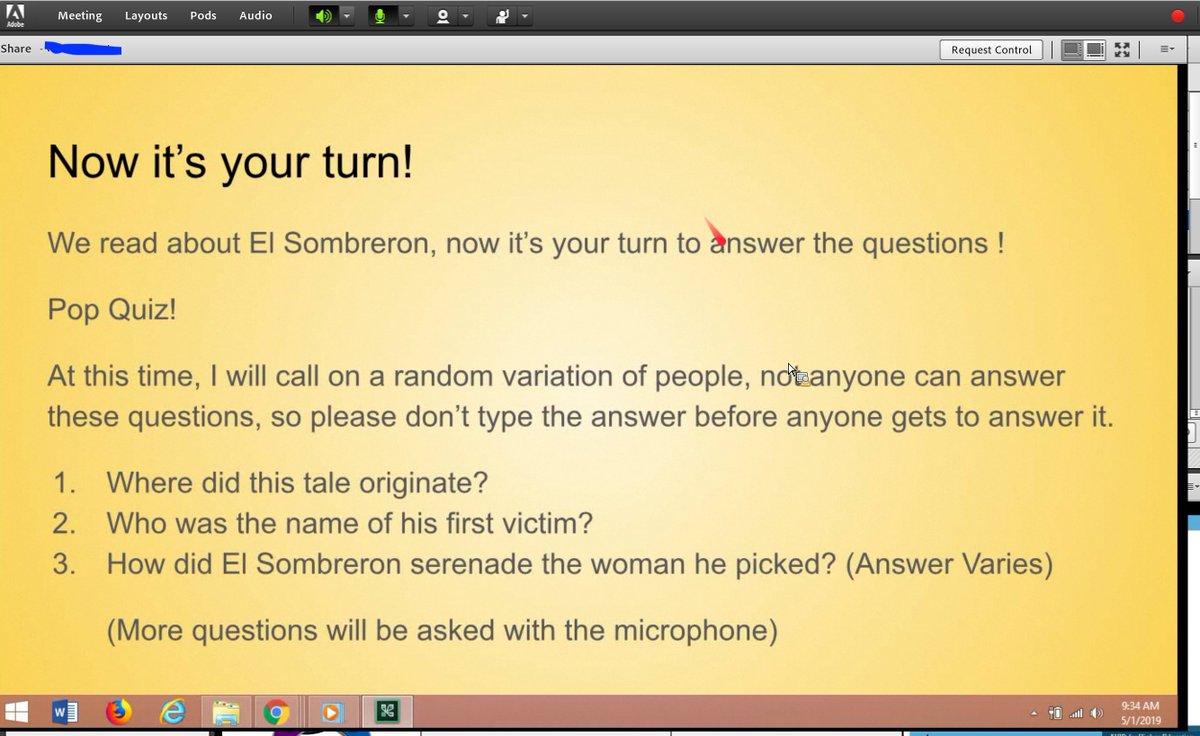 A Spanish MS student teaching & assessing Hispanic literature during a live learning lab. El Sombrerón: a literary character from Guatemala   #LearnTogether #LiteracyIsFun #ChooseCompass