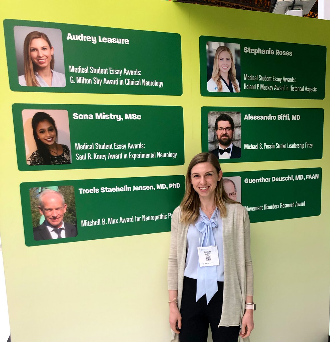 so honored/excited to be recognized with the G. Milton Shy medical student award at the #AANAM! Come see me and 3 other awesome med students (all #WomeninMedicine) at the #plenary session this morning and the poster session at 5:30! @AANMember @WNGtweets #FutureNeurologist