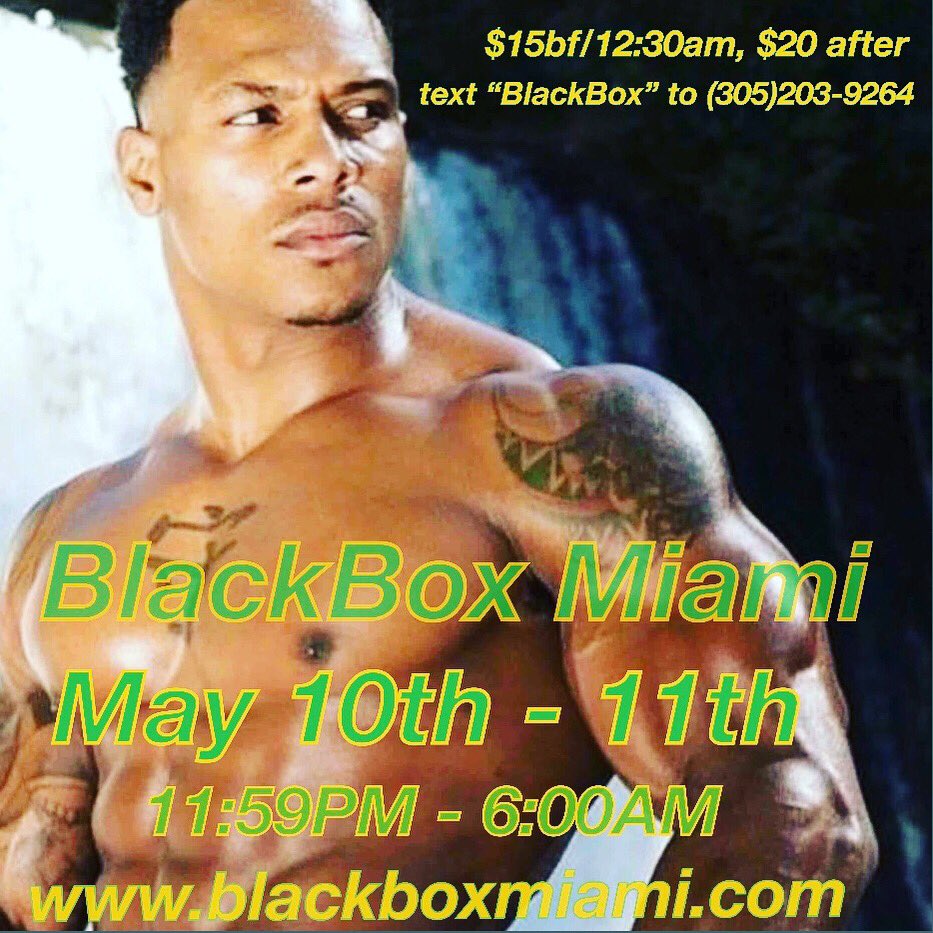 BlackBoxMia's tweet photo. THE WAIT IS OVA .... TIME FOR THE MEN TO COME OUT AND PLAY!!!! BLACKBOX MIAMI IS GOING DOWN THIS FRIDAY &amp; SATURDAY!!! STAY IN THE LOOP!!! #blackboxmiami #sexymen #blackmen #latinmen #discreet #dl #bisexual #gay #lgbt #event #nude #men https://t.co/JfNSqbMfXb