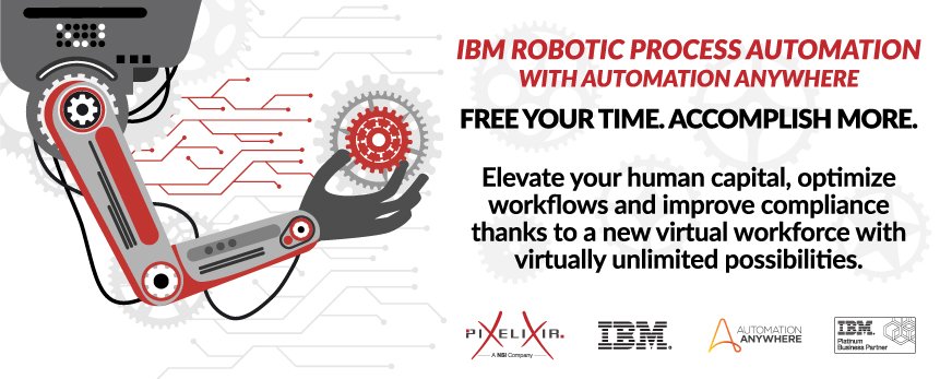 Pixelixir's tweet image. Free employees to focus on higher-value work by automating repetitive human tasks. IBM Robotic Process Automation with Automation Anywhere can help you improve the efficiency of your processes and the competitiveness of your customer experiences. bit.ly/2VMBG9O